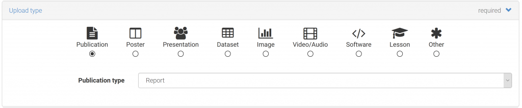 Select publication type in Zenodo