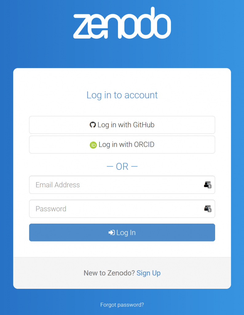 Zenodo login screen